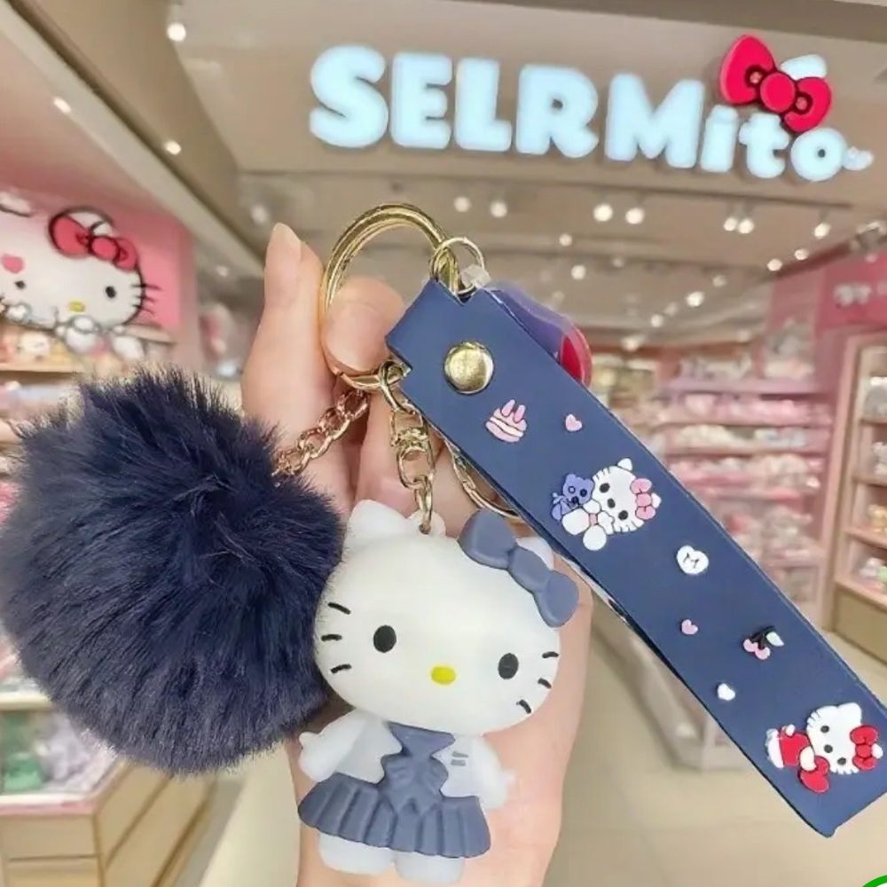 Navy Keychain with Pom Pom